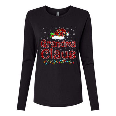 Grandma Claus Christmas Pajama Matching Family Xmas Lights Gift Womens Cotton Relaxed Long Sleeve T-Shirt