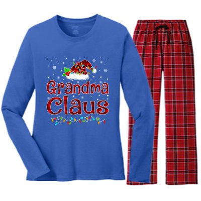 Grandma Claus Christmas Pajama Matching Family Xmas Lights Gift Women's Long Sleeve Flannel Pajama Set 