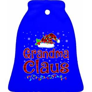 Grandma Claus Christmas Pajama Matching Family Xmas Lights Gift Ceramic Bell Ornament