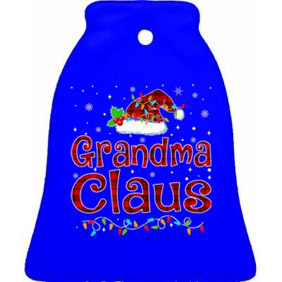 Grandma Claus Christmas Pajama Matching Family Xmas Lights Gift Ceramic Bell Ornament