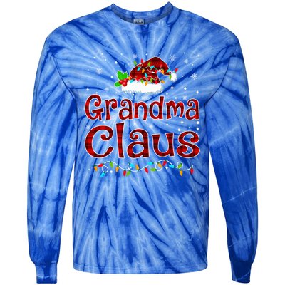 Grandma Claus Christmas Pajama Matching Family Xmas Lights Gift Tie-Dye Long Sleeve Shirt