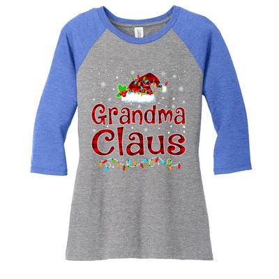 Grandma Claus Christmas Pajama Matching Family Xmas Lights Gift Women's Tri-Blend 3/4-Sleeve Raglan Shirt