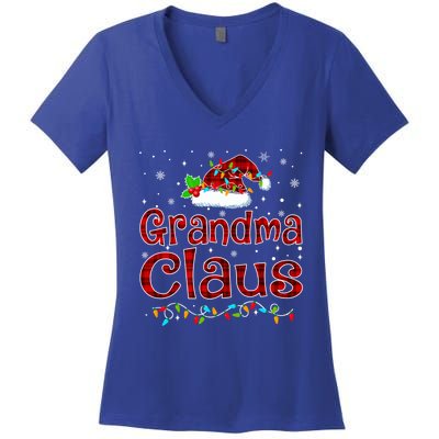 Grandma Claus Christmas Pajama Matching Family Xmas Lights Gift Women's V-Neck T-Shirt