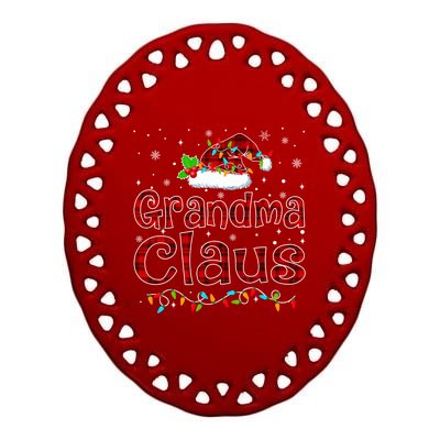 Grandma Claus Christmas Pajama Matching Family Xmas Lights Gift Ceramic Oval Ornament