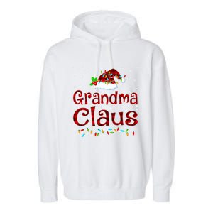 Grandma Claus Christmas Pajama Matching Family Xmas Lights Gift Garment-Dyed Fleece Hoodie