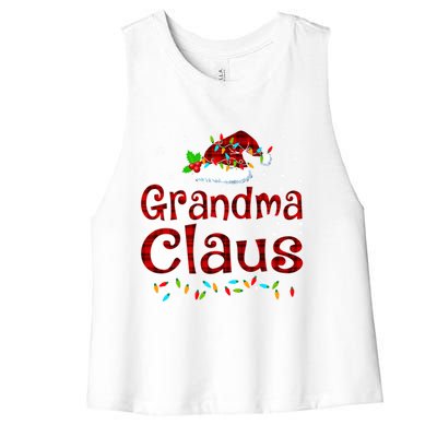 Grandma Claus Christmas Pajama Matching Family Xmas Lights Gift Women's Racerback Cropped Tank