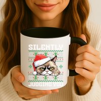 Grumpy Christmas Cat Ugly Silently Judging You Cat Gift Coffee Mug