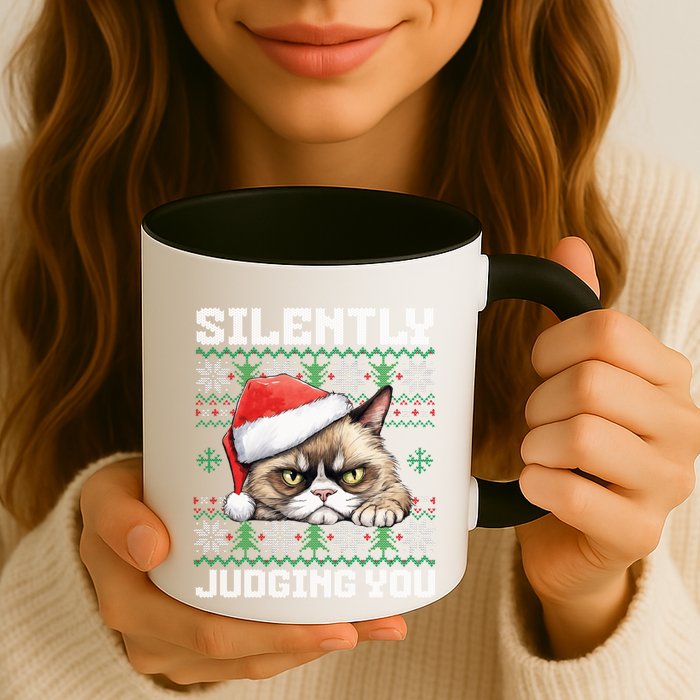 Grumpy Christmas Cat Ugly Silently Judging You Cat Gift Coffee Mug