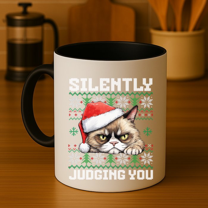 Grumpy Christmas Cat Ugly Silently Judging You Cat Gift Coffee Mug