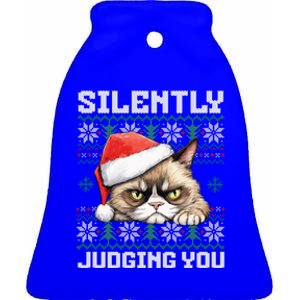 Grumpy Christmas Cat Ugly Silently Judging You Cat Gift Ceramic Bell Ornament