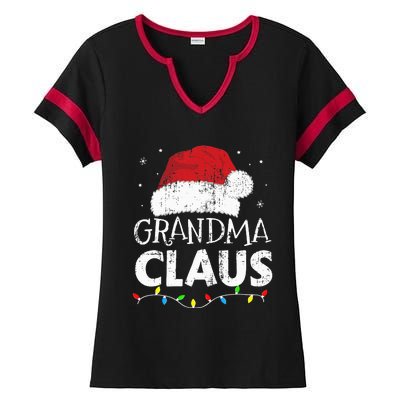 Grandma claus christmas lights matching family xmas pajama Ladies Halftime Notch Neck Tee