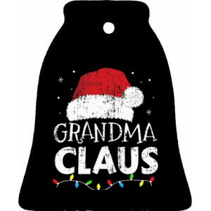 Grandma claus christmas lights matching family xmas pajama Ceramic Bell Ornament