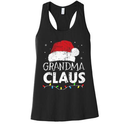 Grandma claus christmas lights matching family xmas pajama Women's Racerback Tank