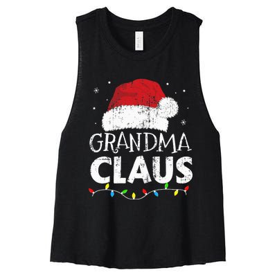 Grandma claus christmas lights matching family xmas pajama Women's Racerback Cropped Tank