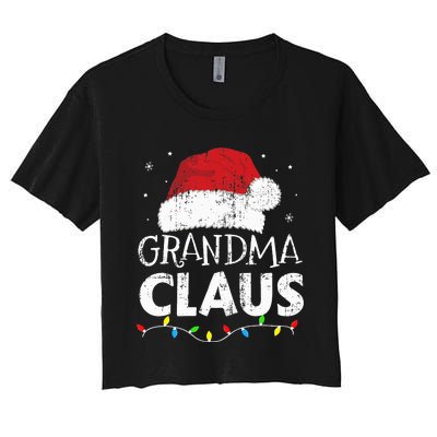 Grandma claus christmas lights matching family xmas pajama Women's Crop Top Tee