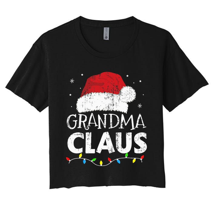 Grandma claus christmas lights matching family xmas pajama Women's Crop Top Tee