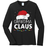 Grandma claus christmas lights matching family xmas pajama Ladies Long Sleeve Shirt