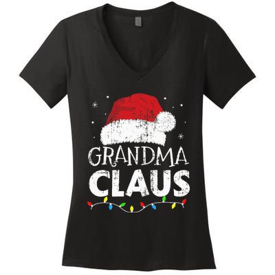 Grandma claus christmas lights matching family xmas pajama Women's V-Neck T-Shirt