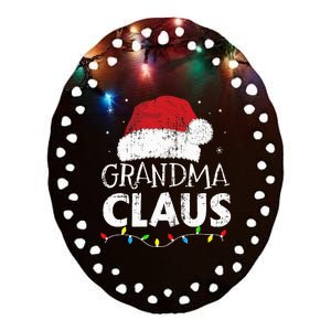 Grandma claus christmas lights matching family xmas pajama Ceramic Oval Ornament