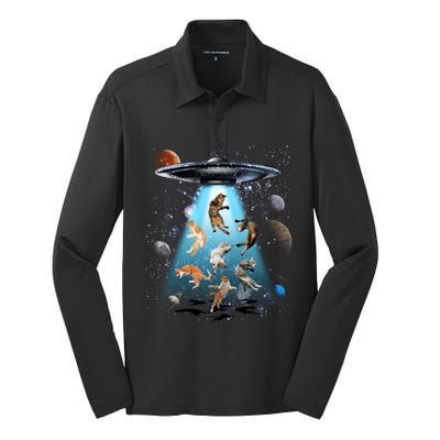 Galaxy Cat Cat Ufo Funny Cat Cat Graphic Cat Owner Gift Silk Touch Performance Long Sleeve Polo