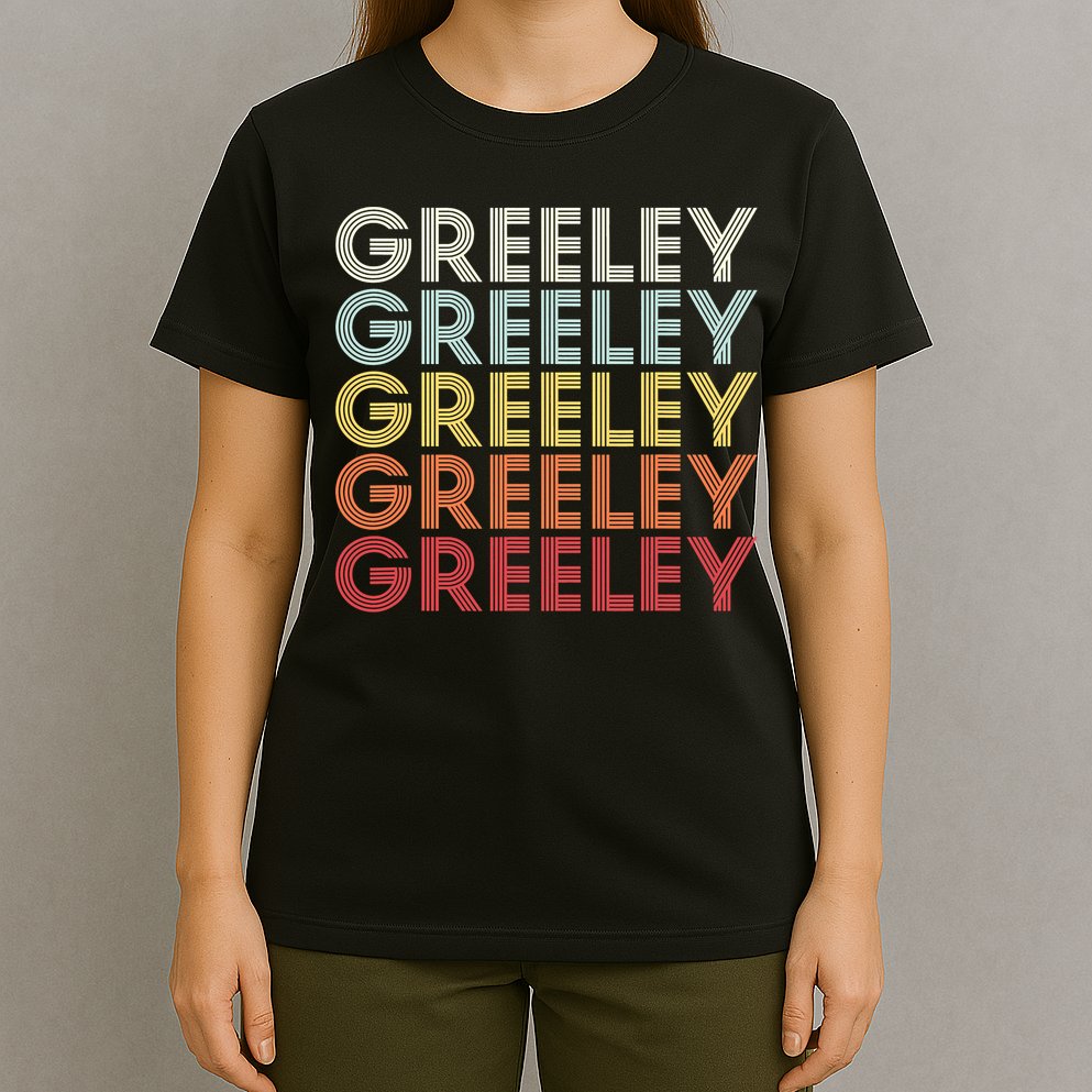 Greeley Colorado CO Varsity Style White Text T-Shirt