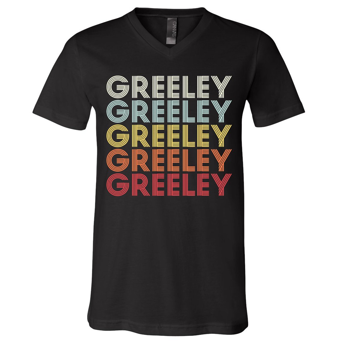 Greeley Colorado CO Varsity Style White Text V-Neck T-Shirt