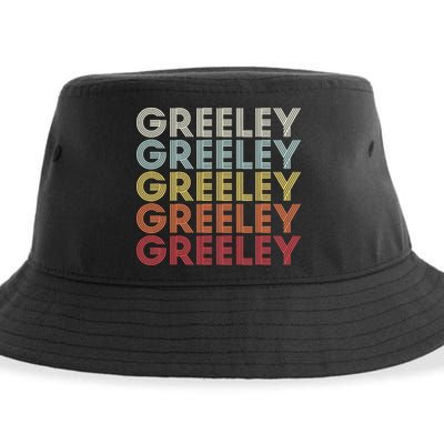 Greeley Colorado CO Varsity Style White Text Sustainable Bucket Hat