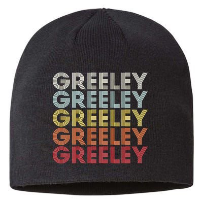 Greeley Colorado CO Varsity Style White Text Sustainable Beanie
