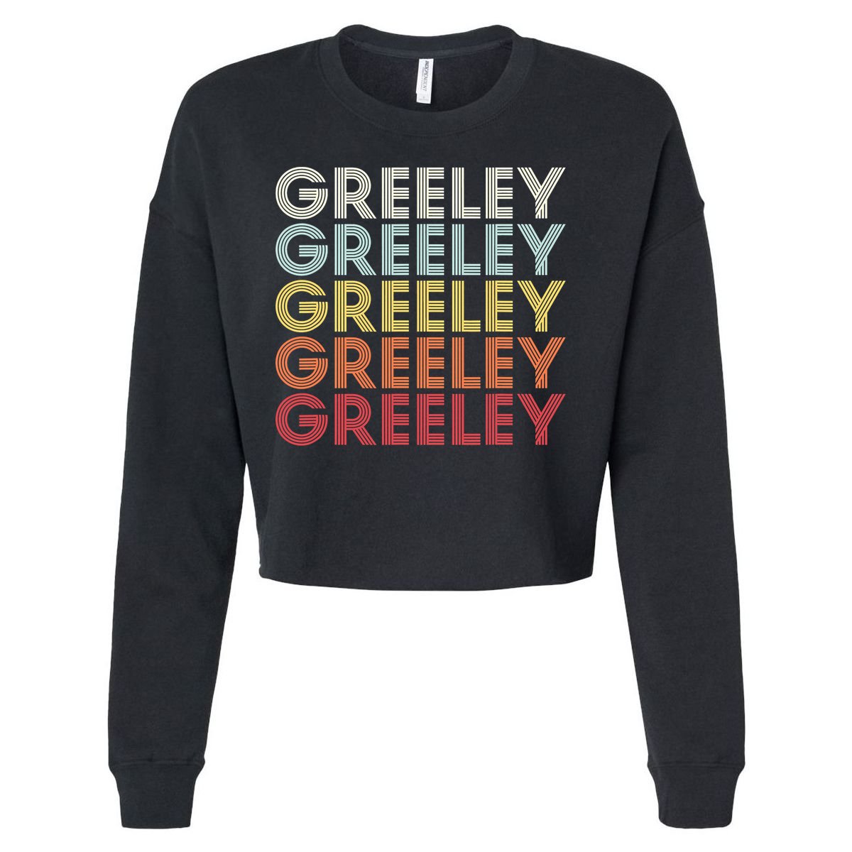 Greeley Colorado CO Varsity Style White Text Cropped Pullover Crew