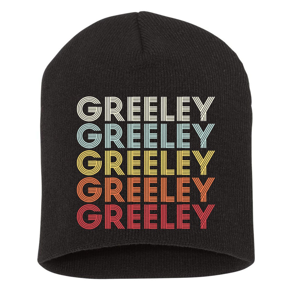 Greeley Colorado CO Varsity Style White Text Short Acrylic Beanie
