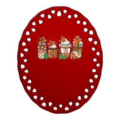 Gingerbread Cookie Christmas Coffee Cups Latte Drink Outfit Ceramic Oval Ornament