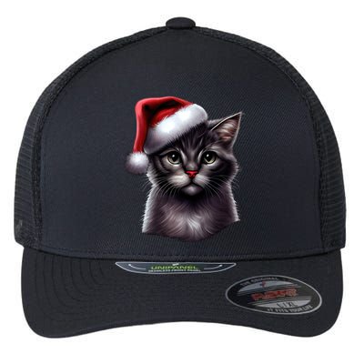 Grey Christmas Cute Cat Kitten Wearing Xmas SantaS Hat Funny Gift Flexfit Unipanel Trucker Cap