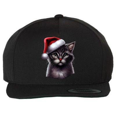 Grey Christmas Cute Cat Kitten Wearing Xmas SantaS Hat Funny Gift Wool Snapback Cap