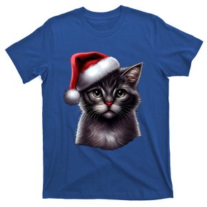 Grey Christmas Cute Cat Kitten Wearing Xmas SantaS Hat Funny Gift T-Shirt