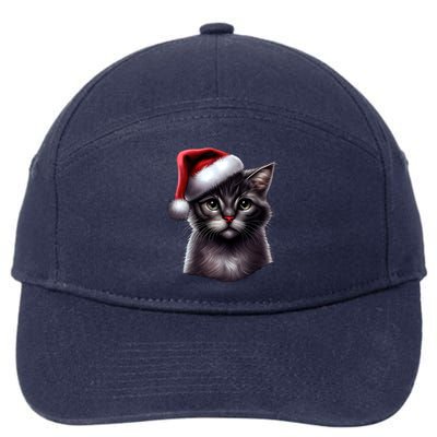 Grey Christmas Cute Cat Kitten Wearing Xmas SantaS Hat Funny Gift 7-Panel Snapback Hat