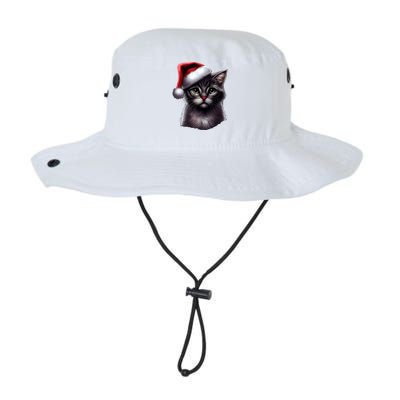 Grey Christmas Cute Cat Kitten Wearing Xmas SantaS Hat Funny Gift Legacy Cool Fit Booney Bucket Hat