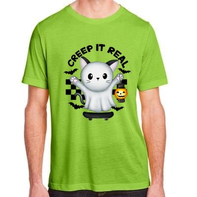 Ghost Cat Creep It Real Skateboarding Ghost Retro Halloween Gift Adult ChromaSoft Performance T-Shirt