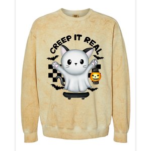 Ghost Cat Creep It Real Skateboarding Ghost Retro Halloween Gift Colorblast Crewneck Sweatshirt