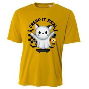 Ghost Cat Creep It Real Skateboarding Ghost Retro Halloween Gift Cooling Performance Crew T-Shirt