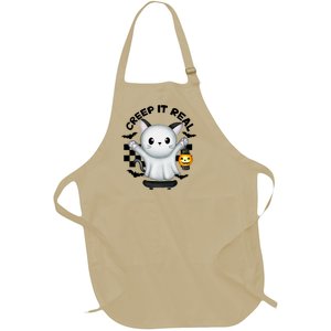 Ghost Cat Creep It Real Skateboarding Ghost Retro Halloween Gift Full-Length Apron With Pockets