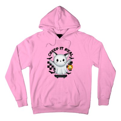 Ghost Cat Creep It Real Skateboarding Ghost Retro Halloween Gift Hoodie