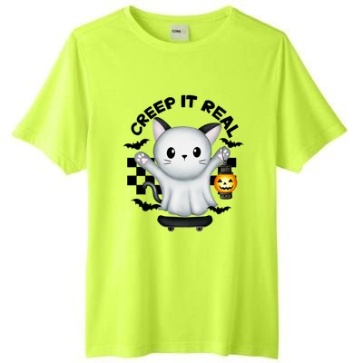 Ghost Cat Creep It Real Skateboarding Ghost Retro Halloween Gift Tall Fusion ChromaSoft Performance T-Shirt