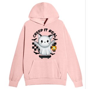 Ghost Cat Creep It Real Skateboarding Ghost Retro Halloween Gift Urban Pullover Hoodie