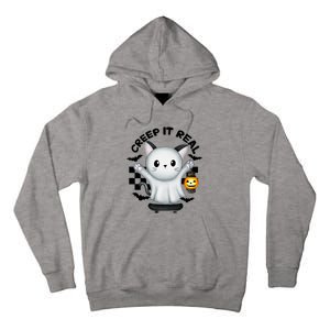 Ghost Cat Creep It Real Skateboarding Ghost Retro Halloween Gift Tall Hoodie