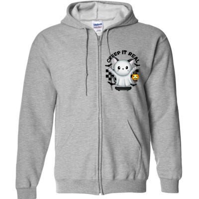 Ghost Cat Creep It Real Skateboarding Ghost Retro Halloween Gift Full Zip Hoodie