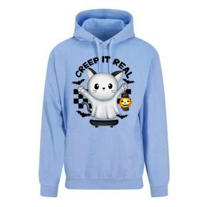 Ghost Cat Creep It Real Skateboarding Ghost Retro Halloween Gift Unisex Surf Hoodie