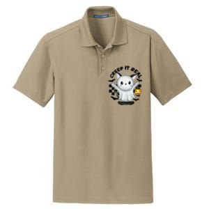 Ghost Cat Creep It Real Skateboarding Ghost Retro Halloween Gift Dry Zone Grid Polo