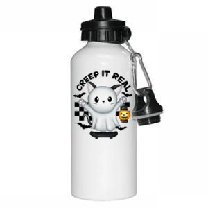 Ghost Cat Creep It Real Skateboarding Ghost Retro Halloween Gift Aluminum Water Bottle