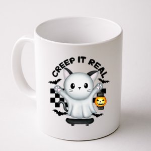 Ghost Cat Creep It Real Skateboarding Ghost Retro Halloween Gift Coffee Mug