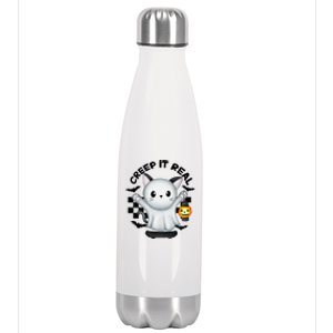 Ghost Cat Creep It Real Skateboarding Ghost Retro Halloween Gift Stainless Steel Insulated Water Bottle